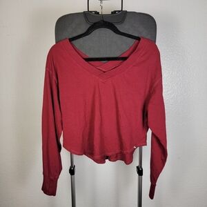 JoyLab Boxy Fit Cropped Long Sleeve‎ Tee Red Size XS